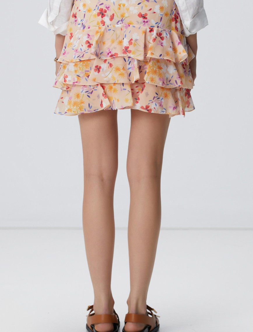 Network Kadın Renkli Desenli Mini Şifon Etek Network Kadın Renkli Desenli Mini Şifon Etek