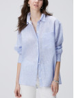 Network Kadın Mavi Beyaz Çizgili Keten Gömlek Network Kadın Mavi Beyaz Çizgili Keten Gömlek