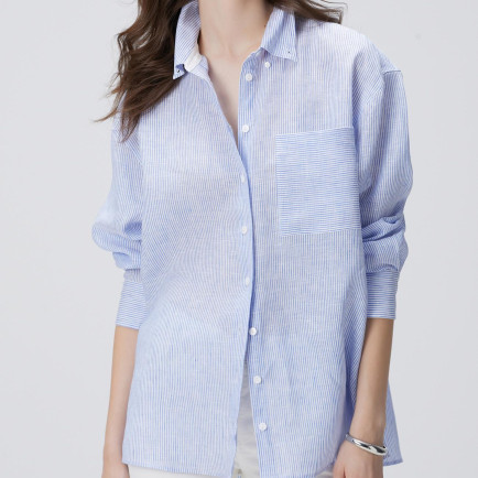 Network Kadın Mavi Beyaz Çizgili Keten Gömlek Network Kadın Mavi Beyaz Çizgili Keten Gömlek