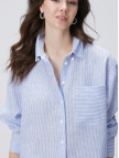 Network Kadın Mavi Beyaz Çizgili Keten Gömlek Network Kadın Mavi Beyaz Çizgili Keten Gömlek
