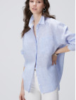 Network Kadın Mavi Beyaz Çizgili Keten Gömlek Network Kadın Mavi Beyaz Çizgili Keten Gömlek