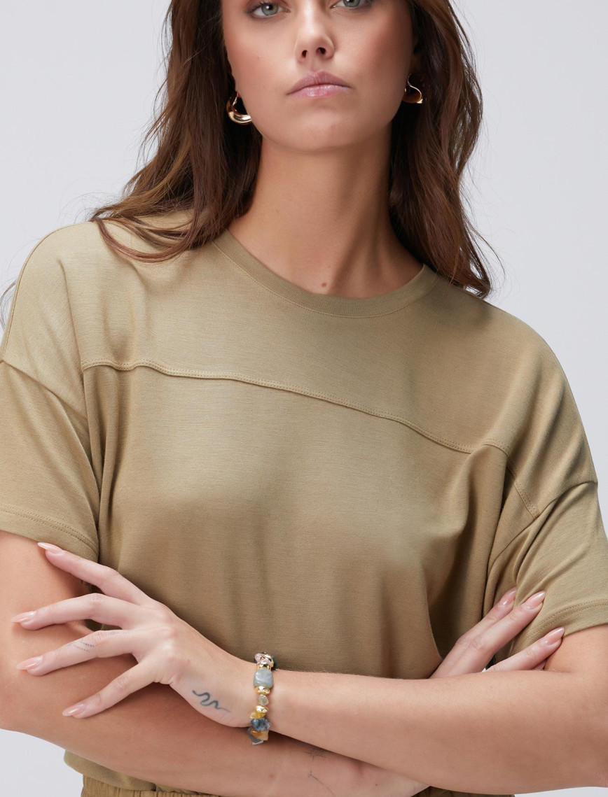 Network Kadın Limited Haki Kaşmir Karışımlı T-shirt Network Kadın Limited Haki Kaşmir Karışımlı T-shirt