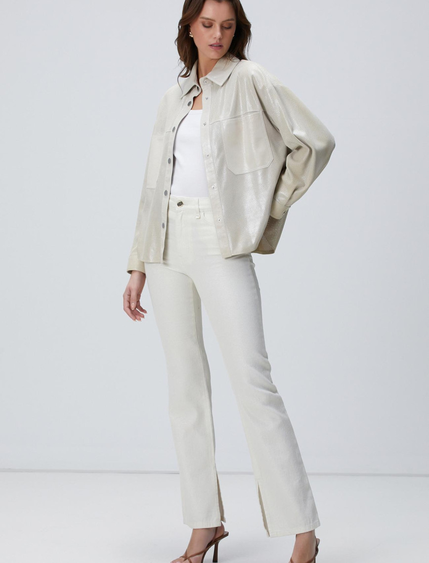 Network Kadın Ekru Simli Denim Pantolon Network Kadın Ekru Simli Denim Pantolon