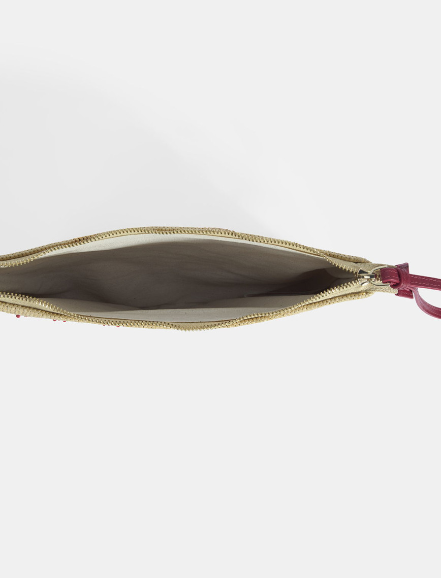 Kırmızı Mercan Nakışlı Hasır Clutch Kırmızı Mercan Nakışlı Hasır Clutch