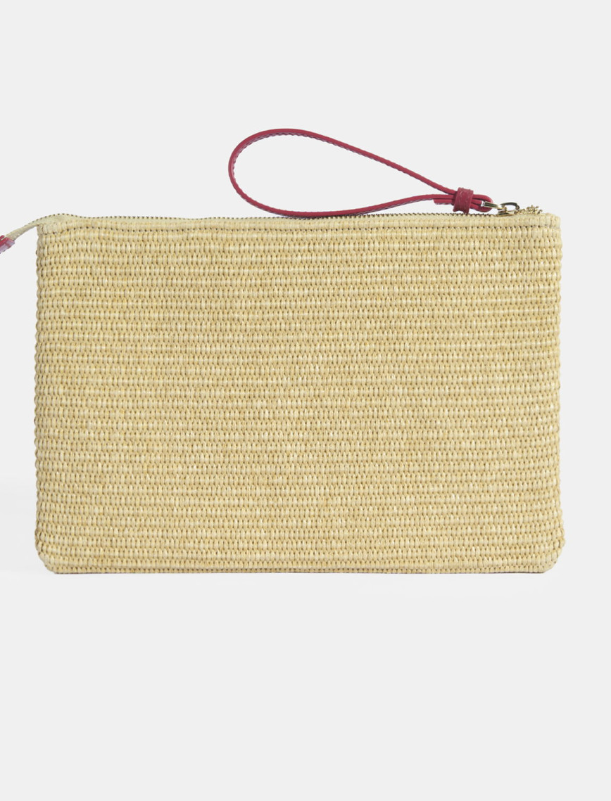 Kırmızı Mercan Nakışlı Hasır Clutch Kırmızı Mercan Nakışlı Hasır Clutch