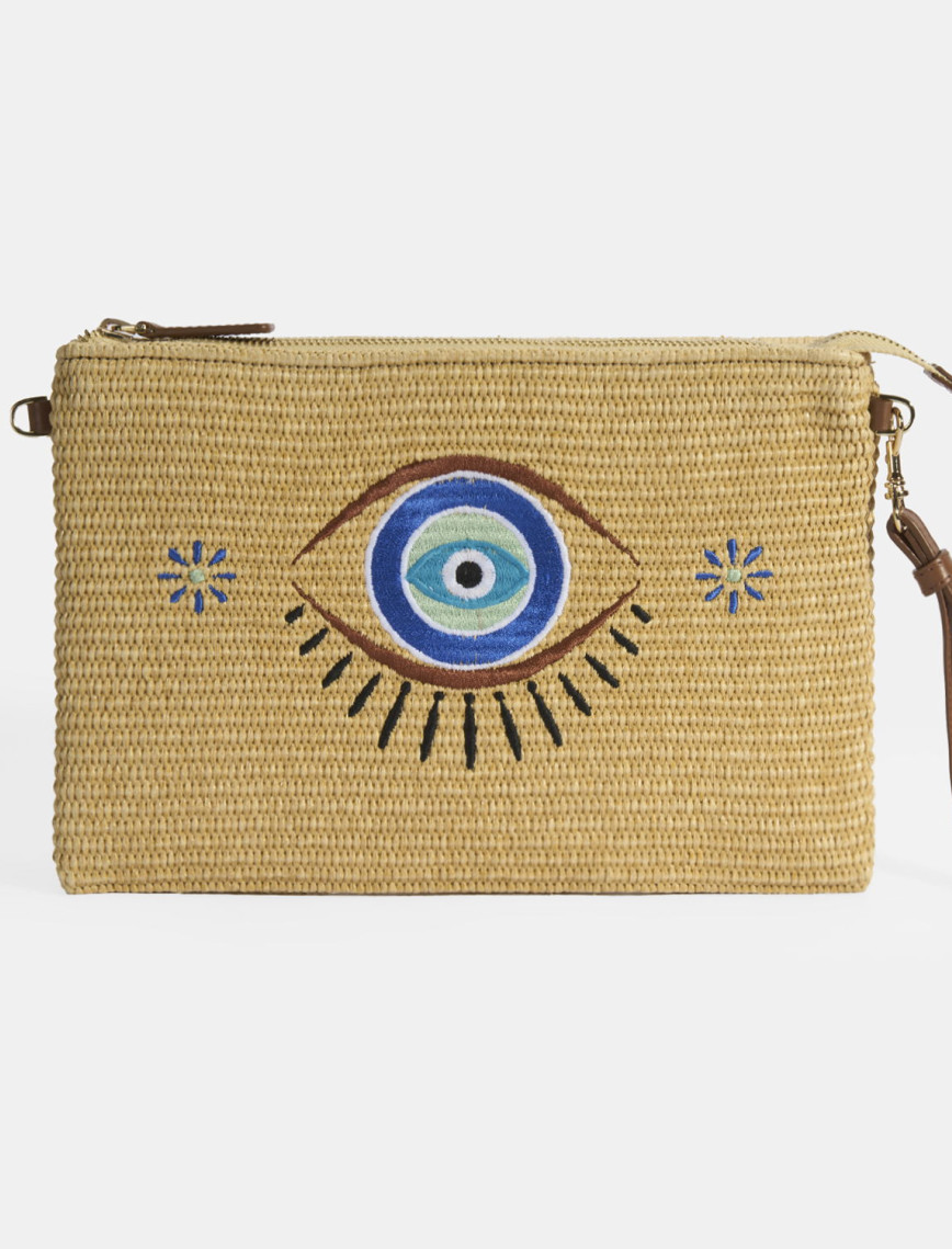 Kadın Taba Göz Nakışlı Hasır Clutch Kadın Taba Göz Nakışlı Hasır Clutch