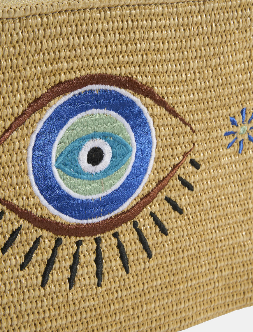 Kadın Taba Göz Nakışlı Hasır Clutch Kadın Taba Göz Nakışlı Hasır Clutch