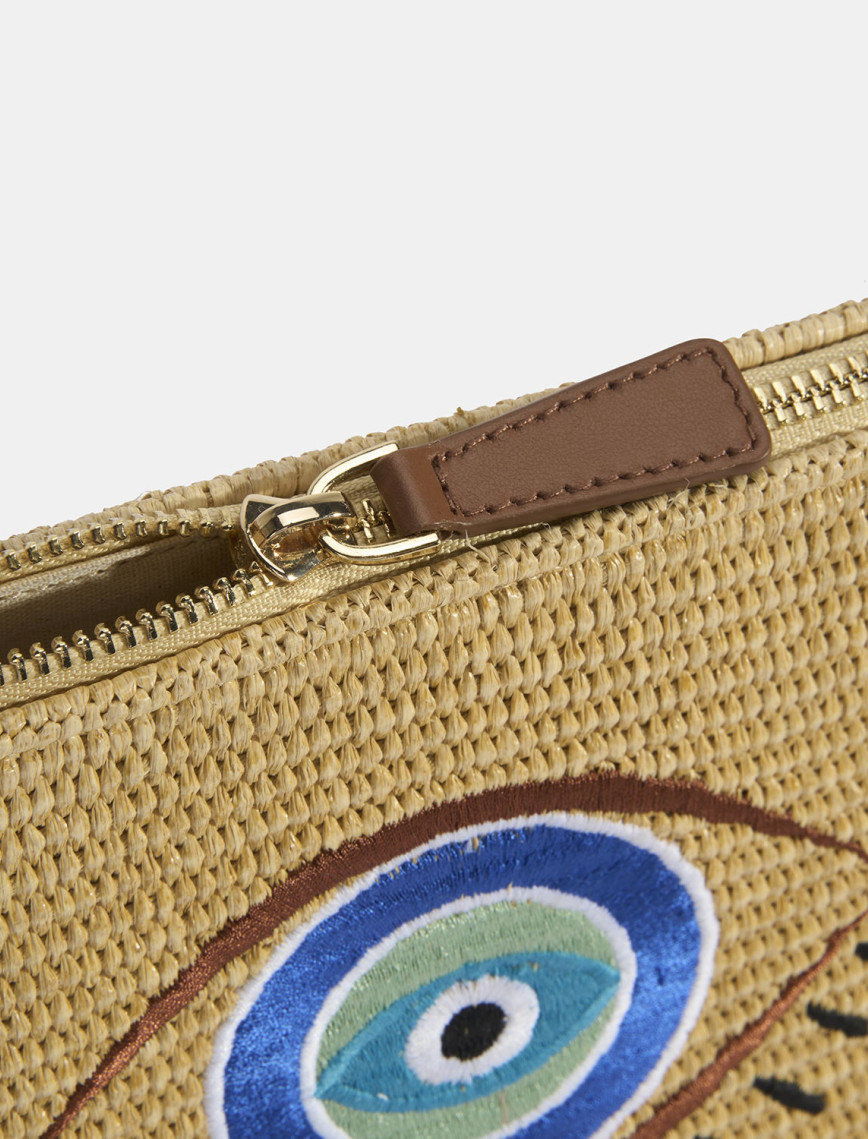 Kadın Taba Göz Nakışlı Hasır Clutch Kadın Taba Göz Nakışlı Hasır Clutch
