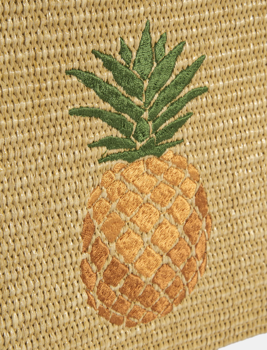 Kadın Taba Ananas Nakışlı Hasır Clutch Kadın Taba Ananas Nakışlı Hasır Clutch