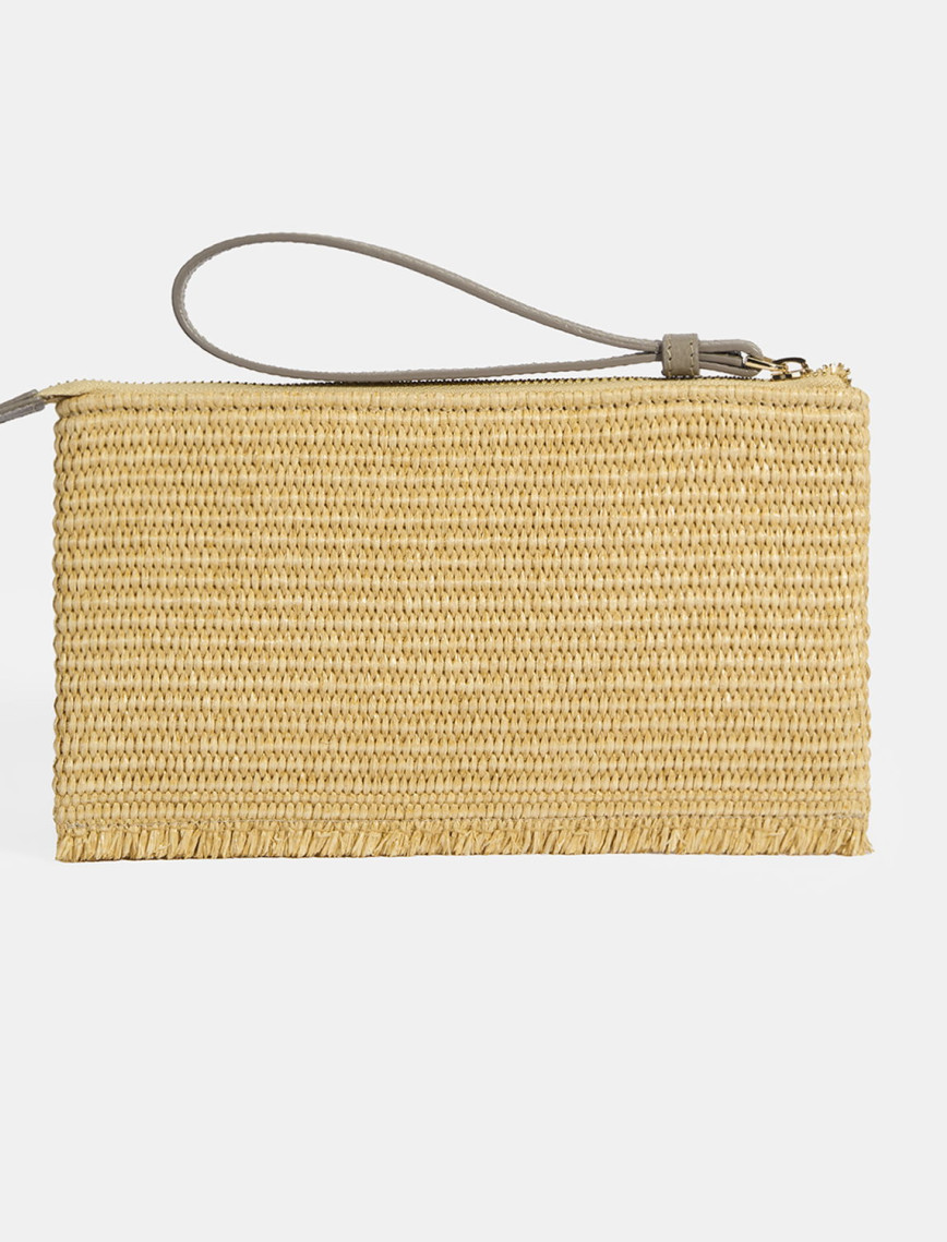 Kadın Gri Kedi Nakışlı Hasır Clutch Kadın Gri Kedi Nakışlı Hasır Clutch