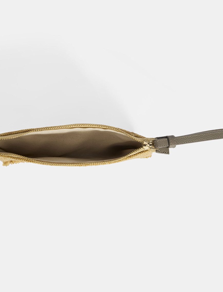 Kadın Gri Kedi Nakışlı Hasır Clutch Kadın Gri Kedi Nakışlı Hasır Clutch