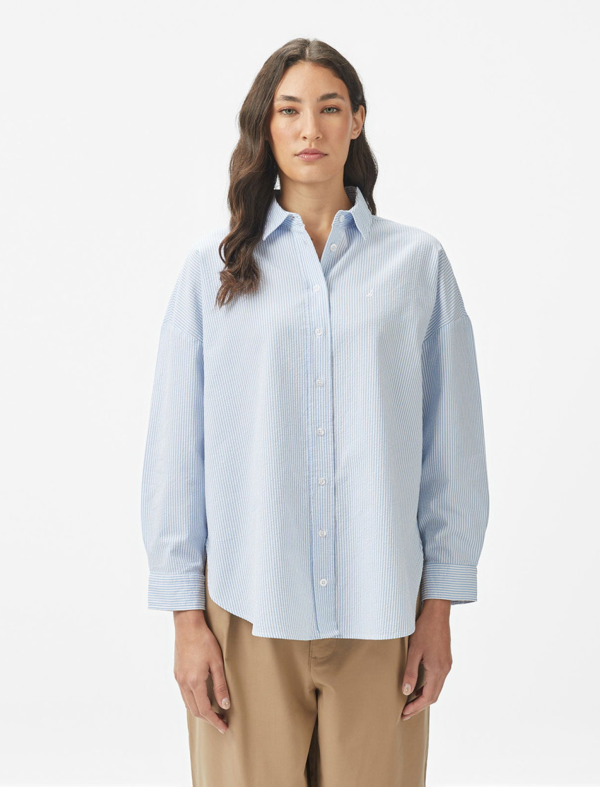 Nautica Kadın Mavi Regular Fit Çizgili Gömlek Nautica Kadın Mavi Regular Fit Çizgili Gömlek