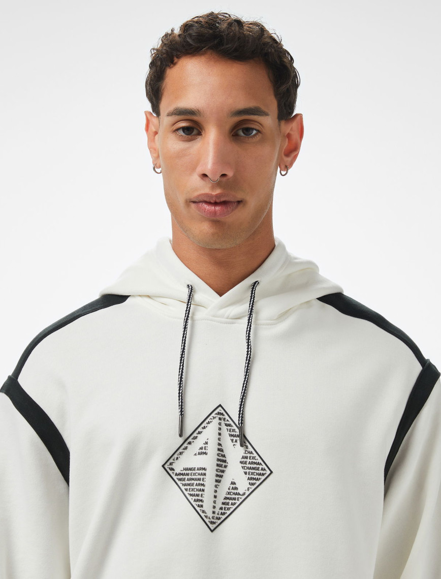 Armani Exchange Erkek Beyaz Kapüşonlu Sweatshirt