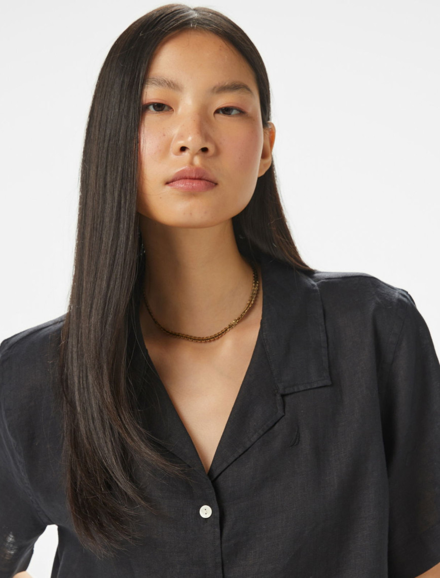 Nautica Kadın Siyah Regular Fit Keten Gömlek Nautica Kadın Siyah Regular Fit Keten Gömlek