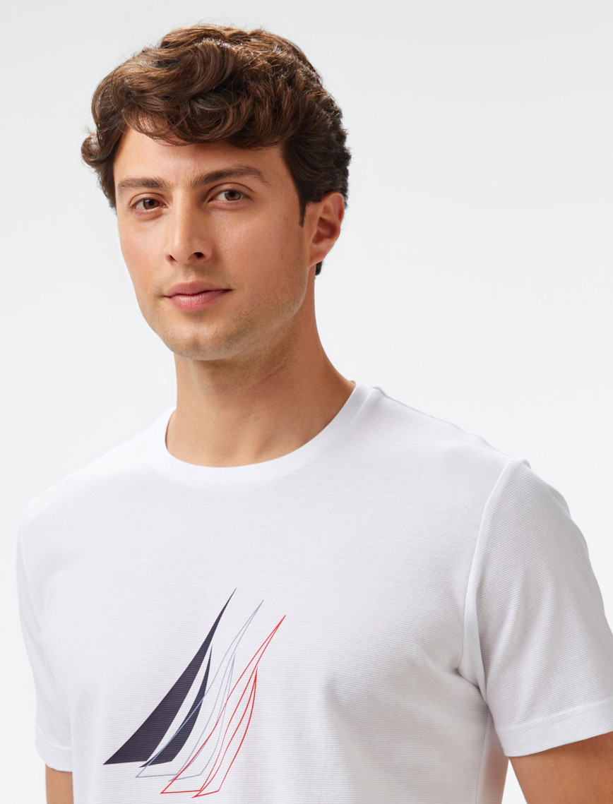 Nautica Erkek Beyaz Regular Fit Baskılı T-Shirt Nautica Erkek Beyaz Regular Fit Baskılı T-Shirt