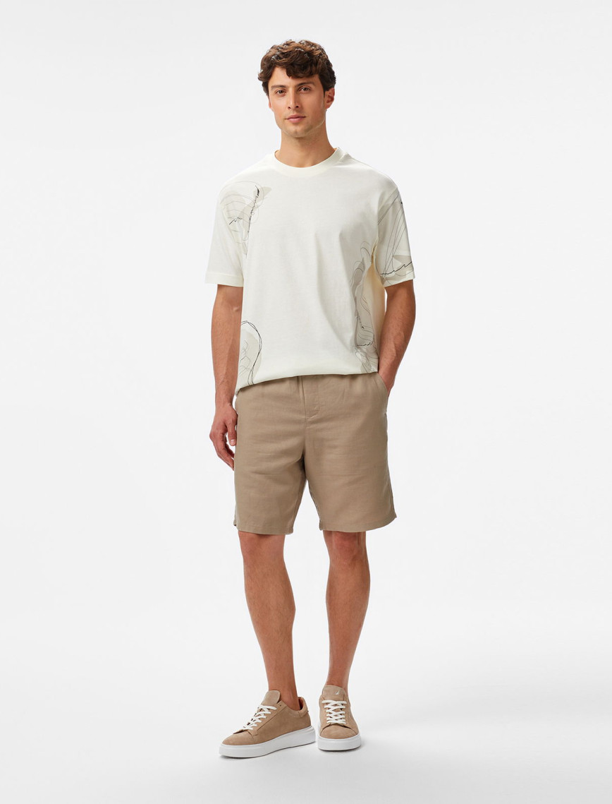 Nautica Erkek Krem Regular Fit Baskılı T-Shirt