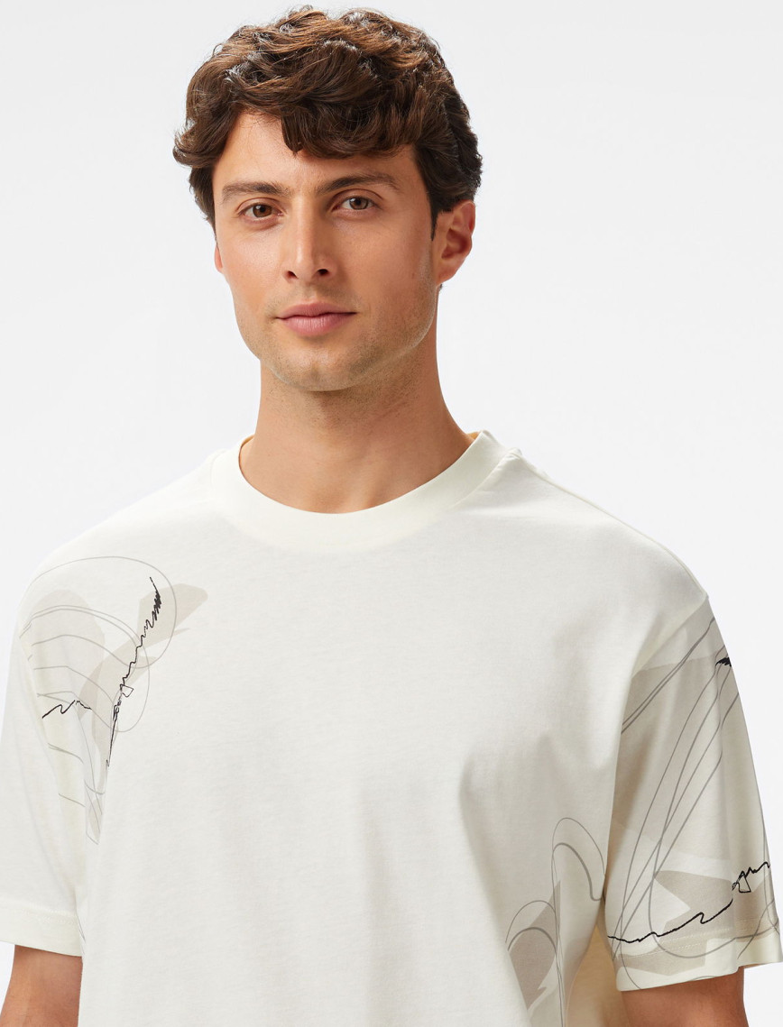 Nautica Erkek Krem Regular Fit Baskılı T-Shirt