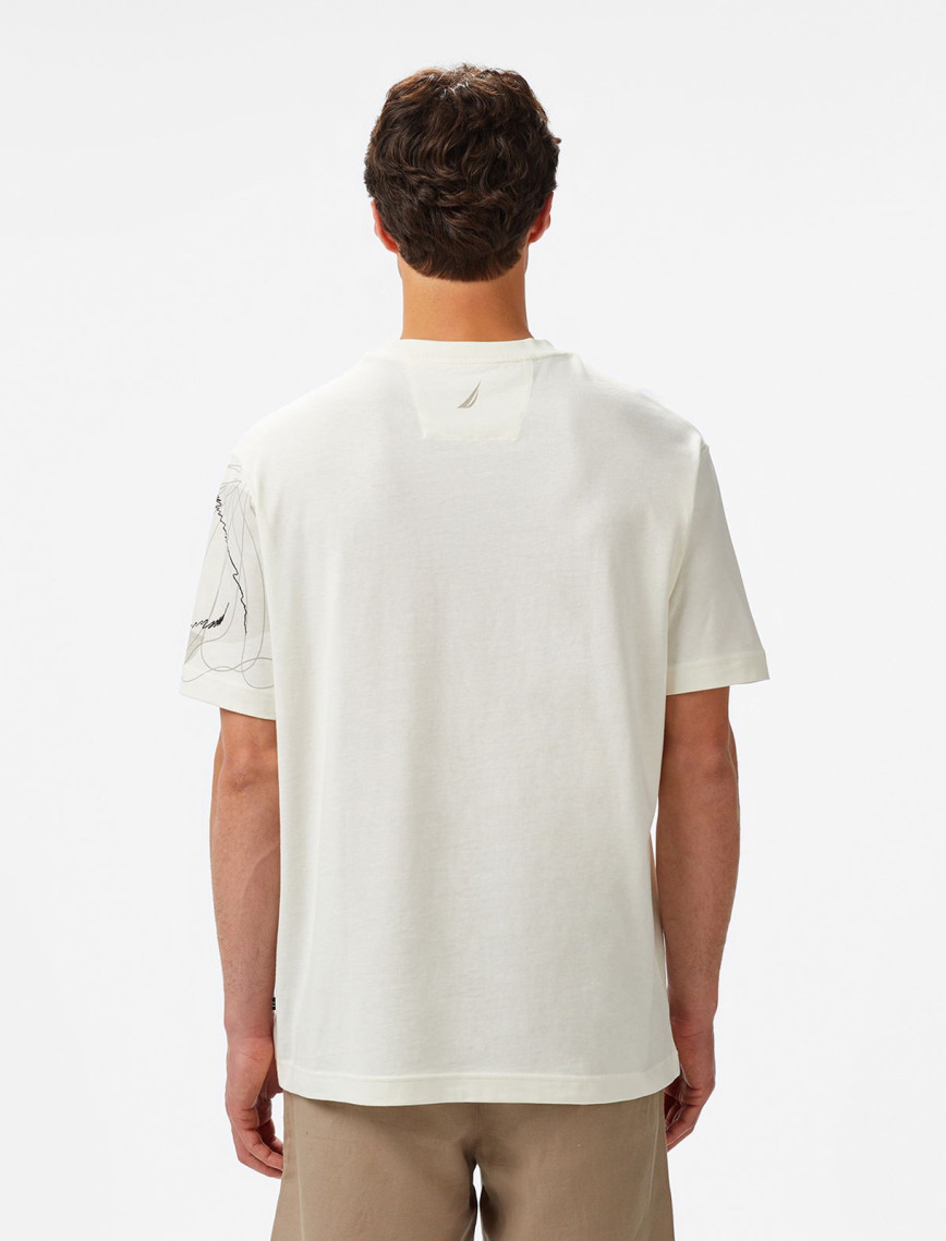 Nautica Erkek Krem Regular Fit Baskılı T-Shirt