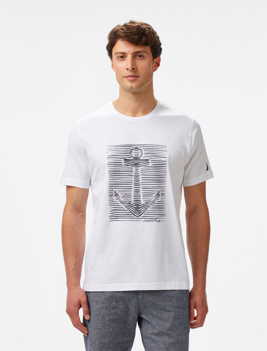 Nautica Erkek Beyaz Regular Fit Baskılı T-Shirt Nautica Erkek Beyaz Regular Fit Baskılı T-Shirt