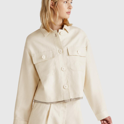 Kadın Taş Rengi Keten Karışımlı Ceket Kadın Taş Rengi Keten Karışımlı Ceket