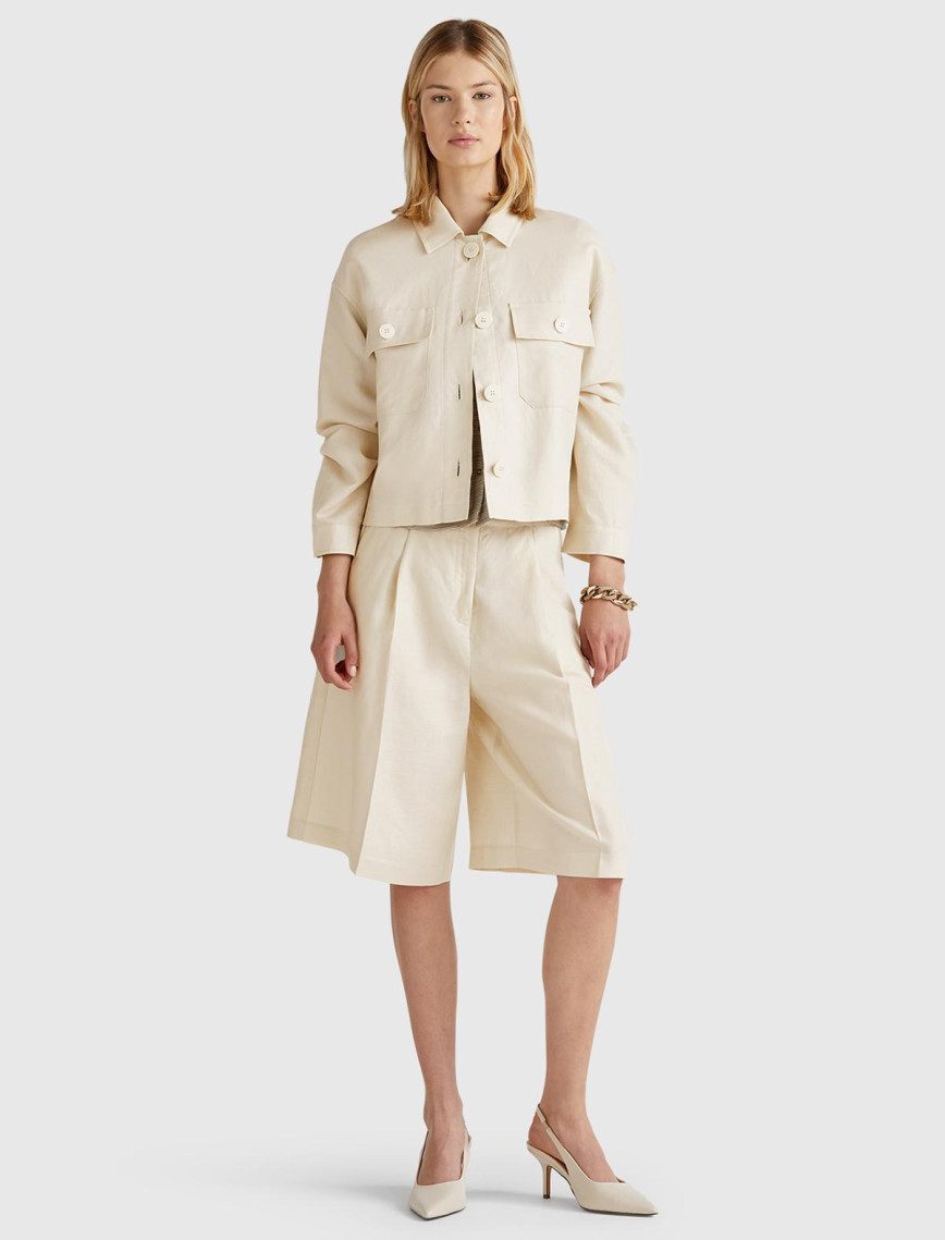 Kadın Taş Rengi Keten Karışımlı Ceket Kadın Taş Rengi Keten Karışımlı Ceket