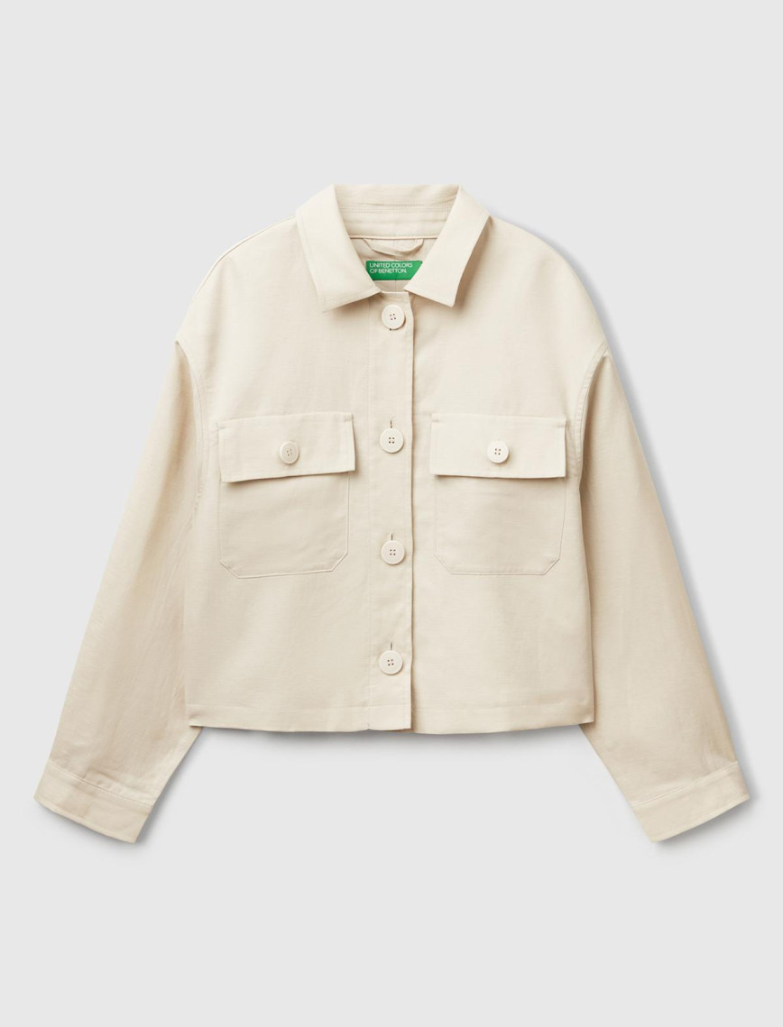 Kadın Taş Rengi Keten Karışımlı Ceket Kadın Taş Rengi Keten Karışımlı Ceket