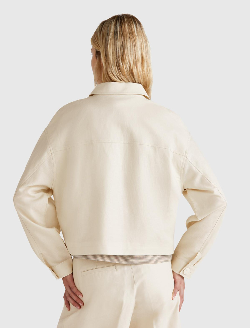 Kadın Taş Rengi Keten Karışımlı Ceket Kadın Taş Rengi Keten Karışımlı Ceket