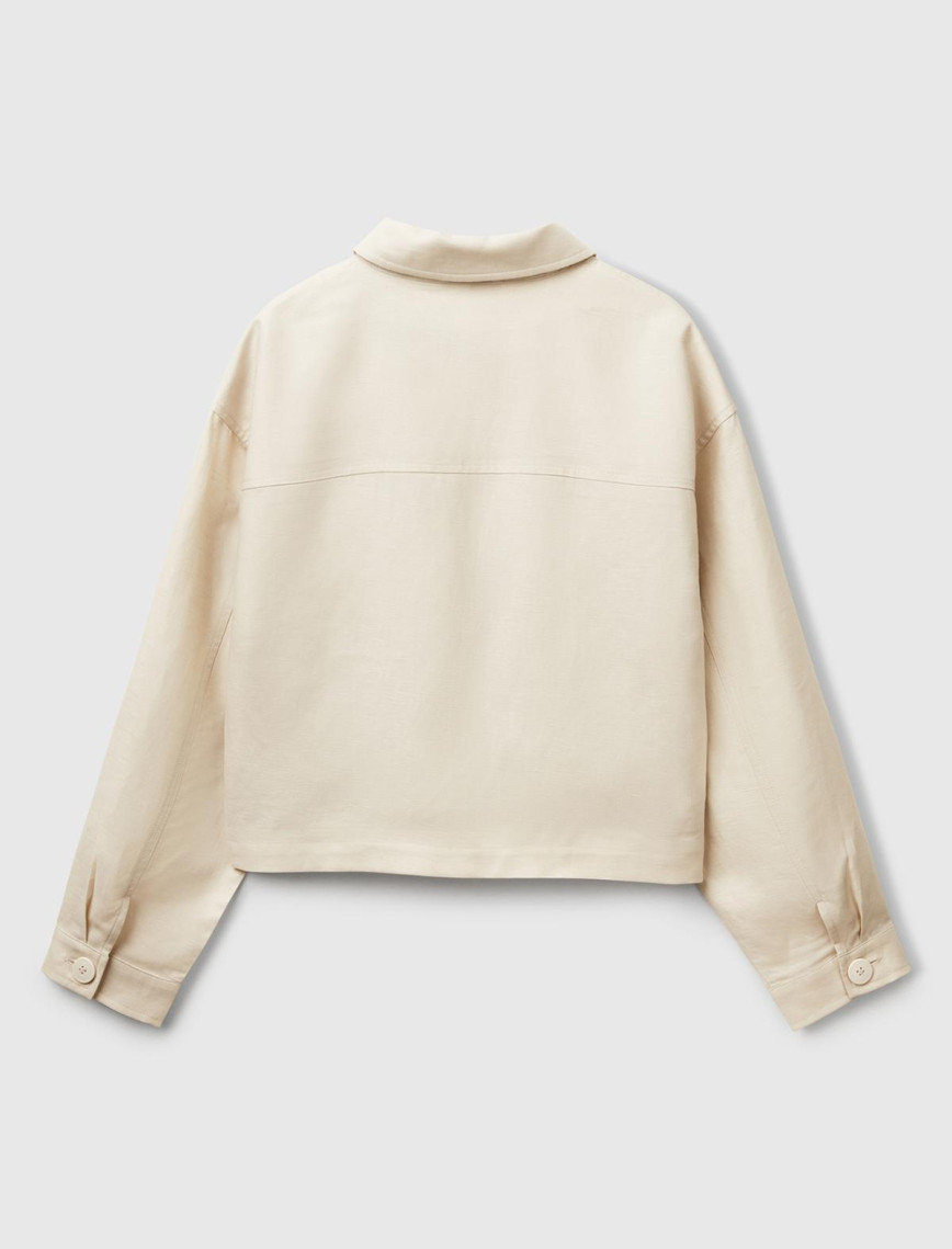 Kadın Taş Rengi Keten Karışımlı Ceket Kadın Taş Rengi Keten Karışımlı Ceket