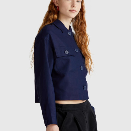 Kadın Lacivert Keten Karışımlı Ceket Kadın Lacivert Keten Karışımlı Ceket