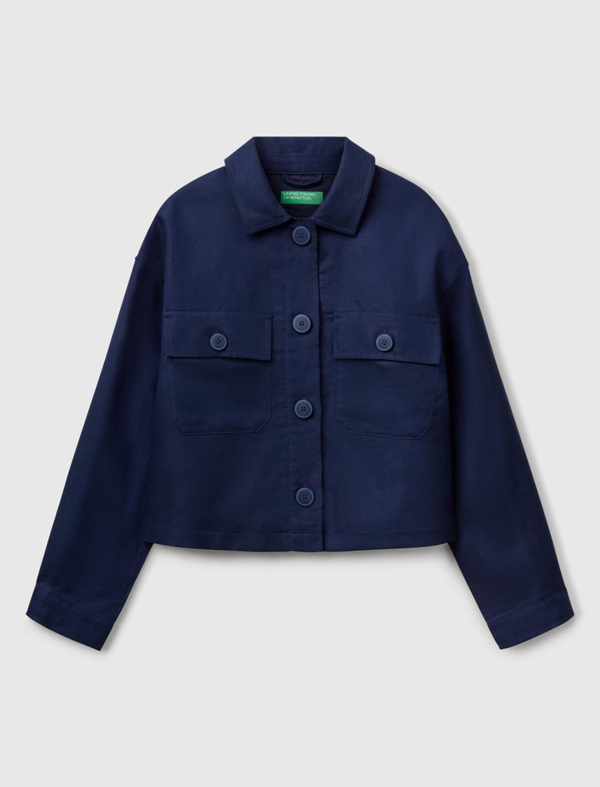 Kadın Lacivert Keten Karışımlı Ceket Kadın Lacivert Keten Karışımlı Ceket