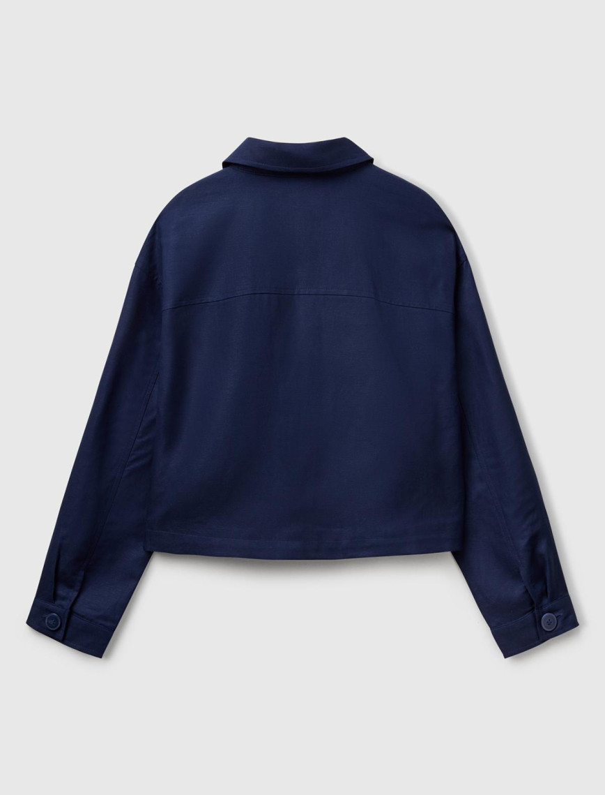 Kadın Lacivert Keten Karışımlı Ceket Kadın Lacivert Keten Karışımlı Ceket