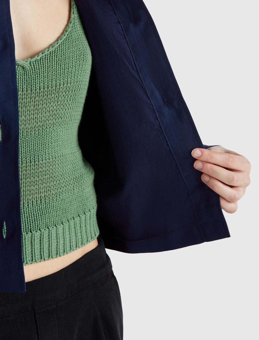 Kadın Lacivert Keten Karışımlı Ceket Kadın Lacivert Keten Karışımlı Ceket