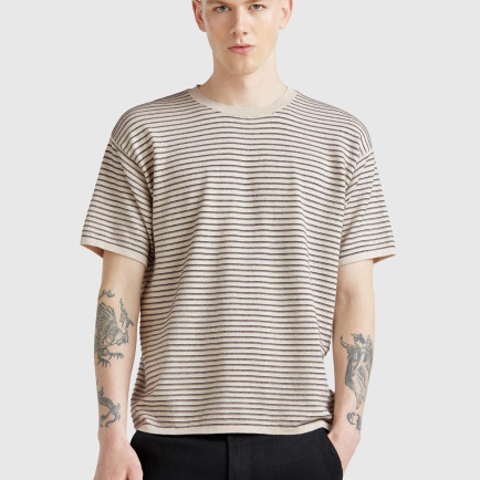 Erkek Bej %100 Koton Kısa Kollu Çizgili Rahat Kesim Kazak Erkek Bej %100 Koton Kısa Kollu Çizgili Rahat Kesim Kazak