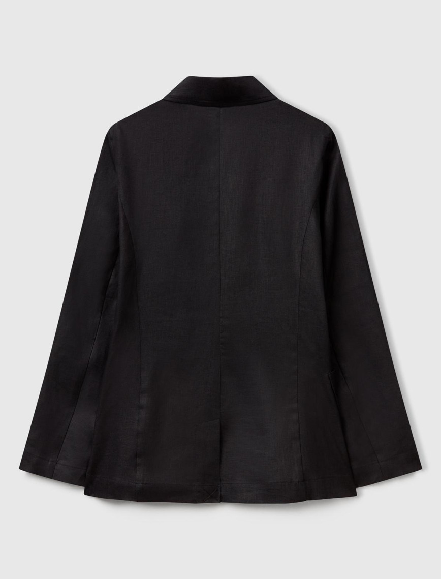 Kadın Siyah %100 Keten Ceket Kadın Siyah %100 Keten Ceket