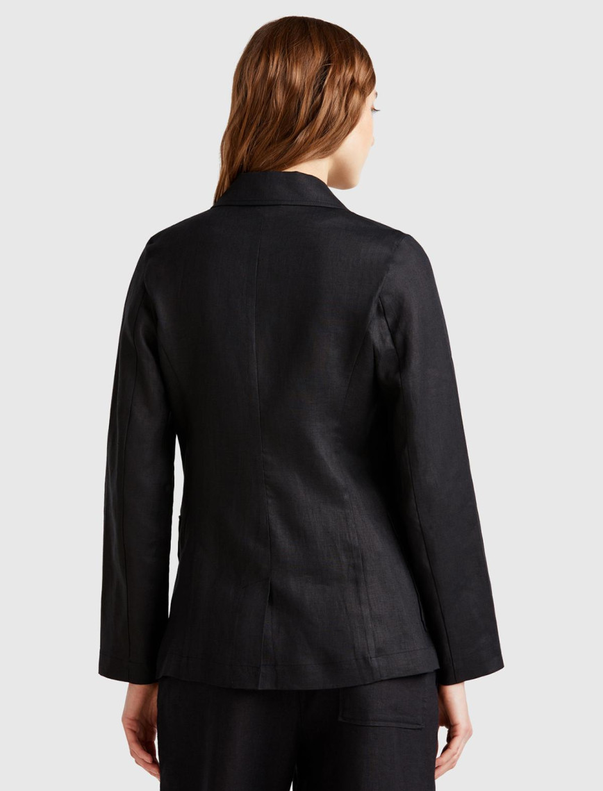 Kadın Siyah %100 Keten Ceket Kadın Siyah %100 Keten Ceket