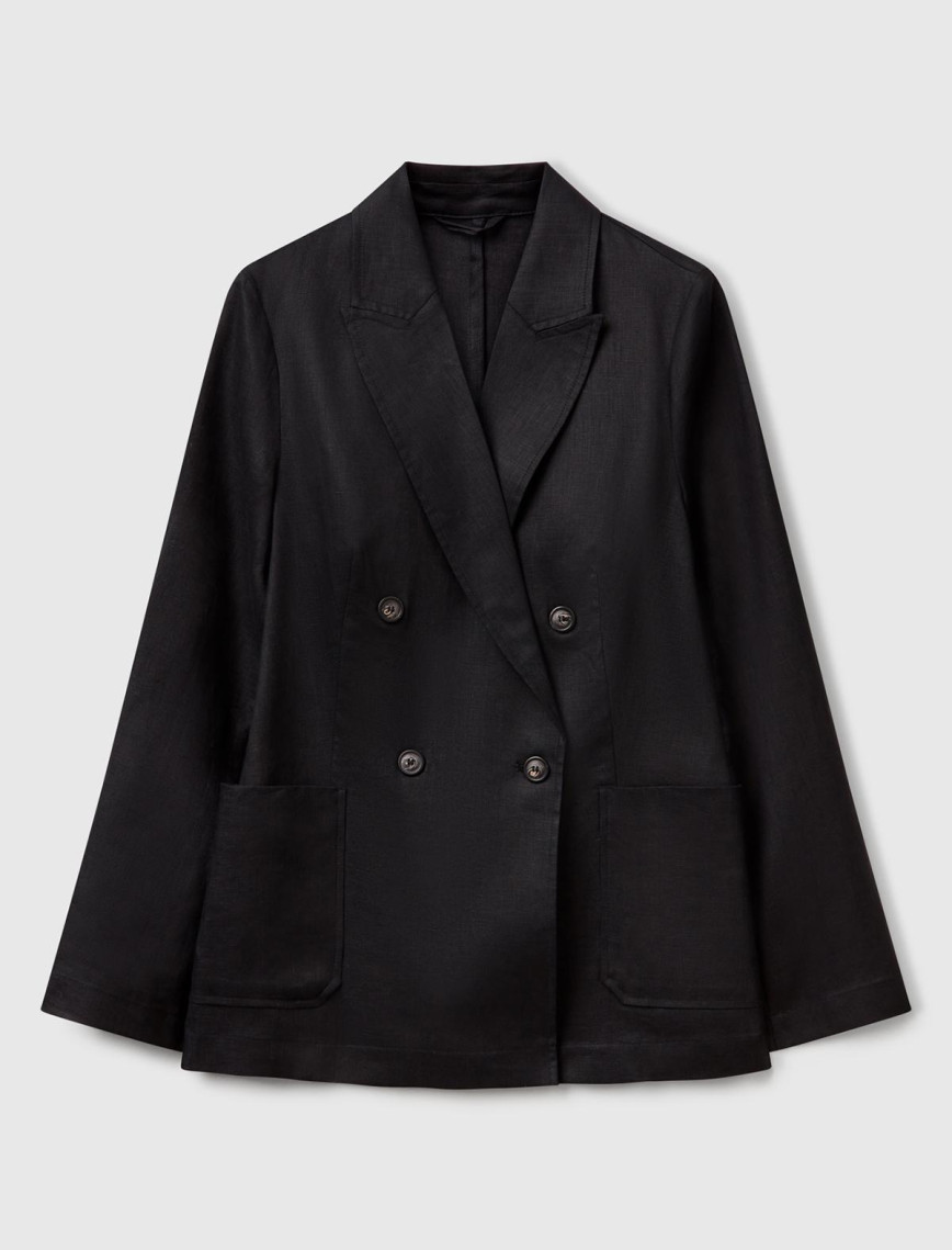 Kadın Siyah %100 Keten Ceket Kadın Siyah %100 Keten Ceket