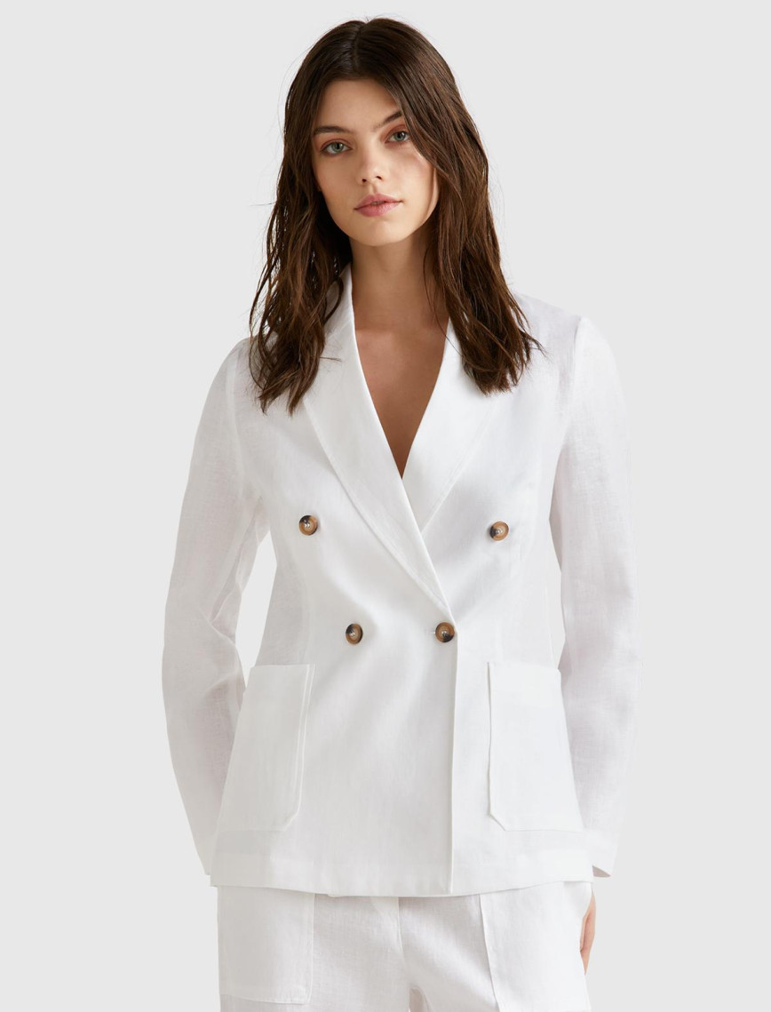 Kadın Beyaz %100 Keten Ceket Kadın Beyaz %100 Keten Ceket