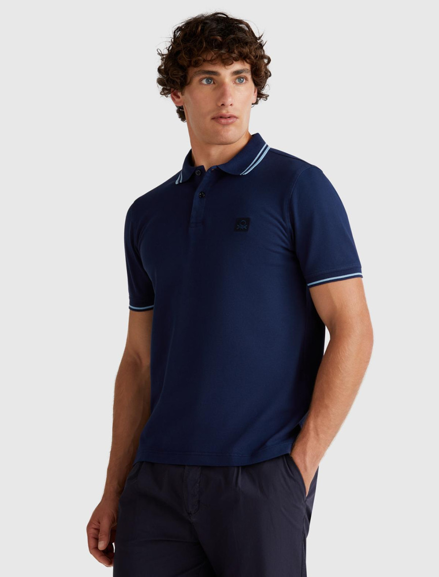 Erkek Lacivert Kol ve Yakası Çizgili Polo T-Shirt Erkek Lacivert Kol ve Yakası Çizgili Polo T-Shirt