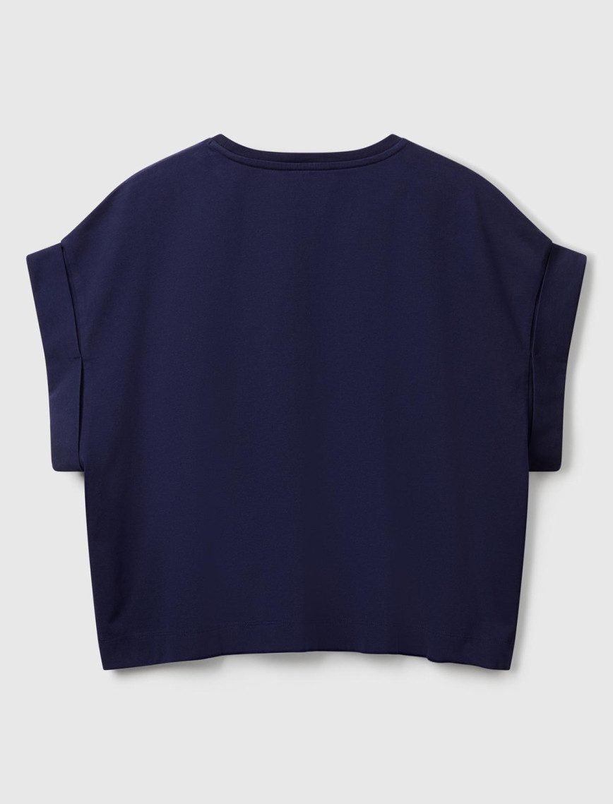 Kadın Lacivert Dantel Detaylı Kısa Kol Esnek T-Shirt