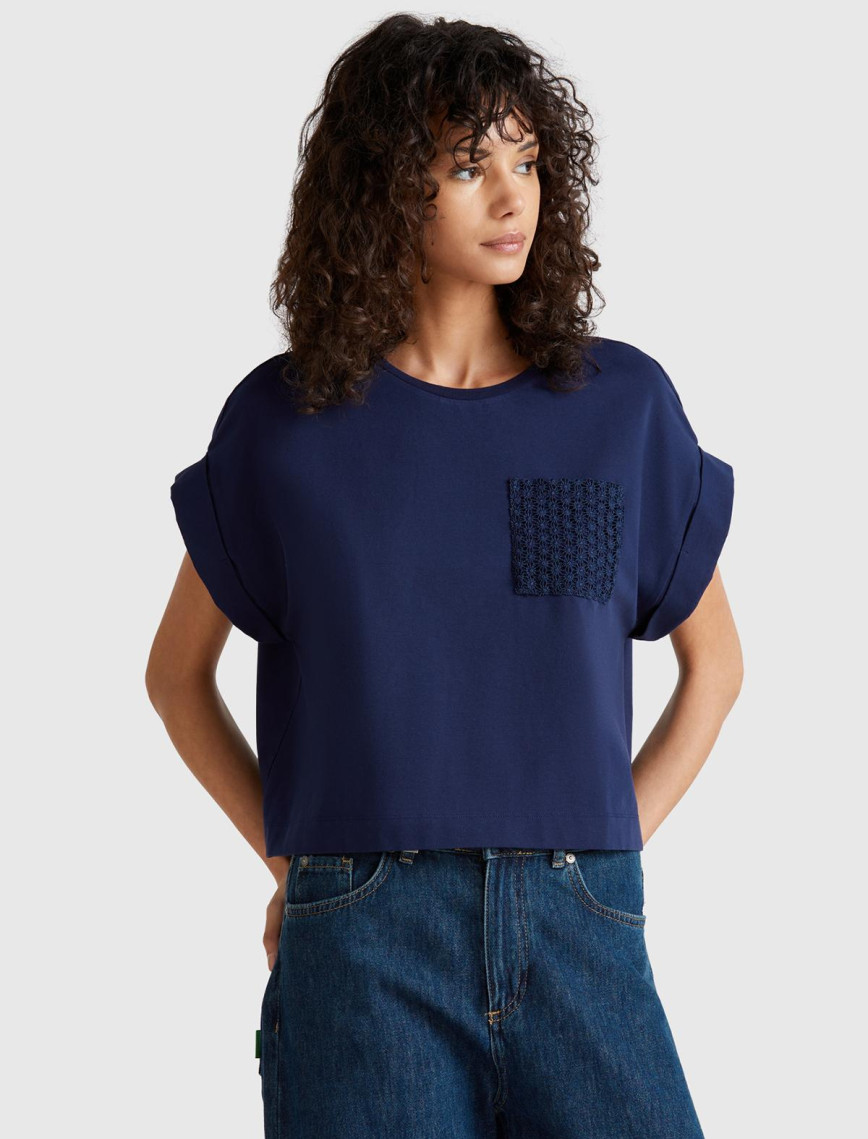 Kadın Beyaz Dantel Detaylı Kısa Kol Esnek T-Shirt