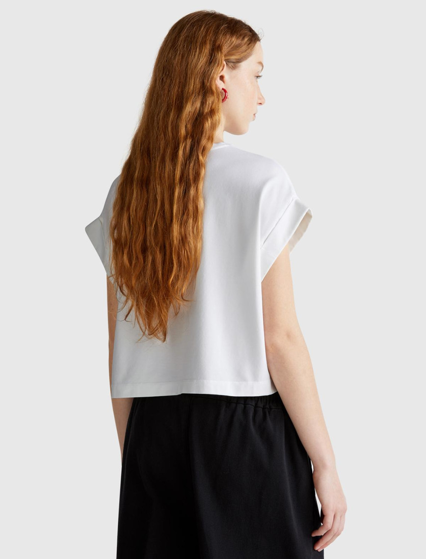 Kadın Beyaz Dantel Detaylı Kısa Kol Esnek T-Shirt