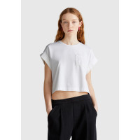 Kadın Beyaz Dantel Detaylı Kısa Kol Esnek T-Shirt