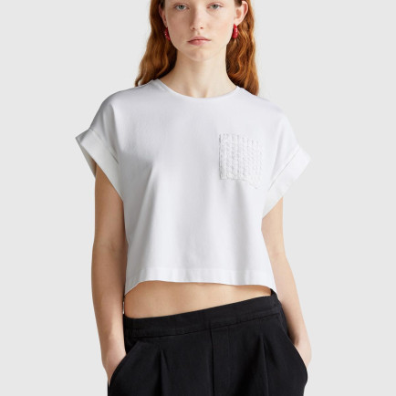 Kadın Beyaz Dantel Detaylı Kısa Kol Esnek T-Shirt Kadın Beyaz Dantel Detaylı Kısa Kol Esnek T-Shirt