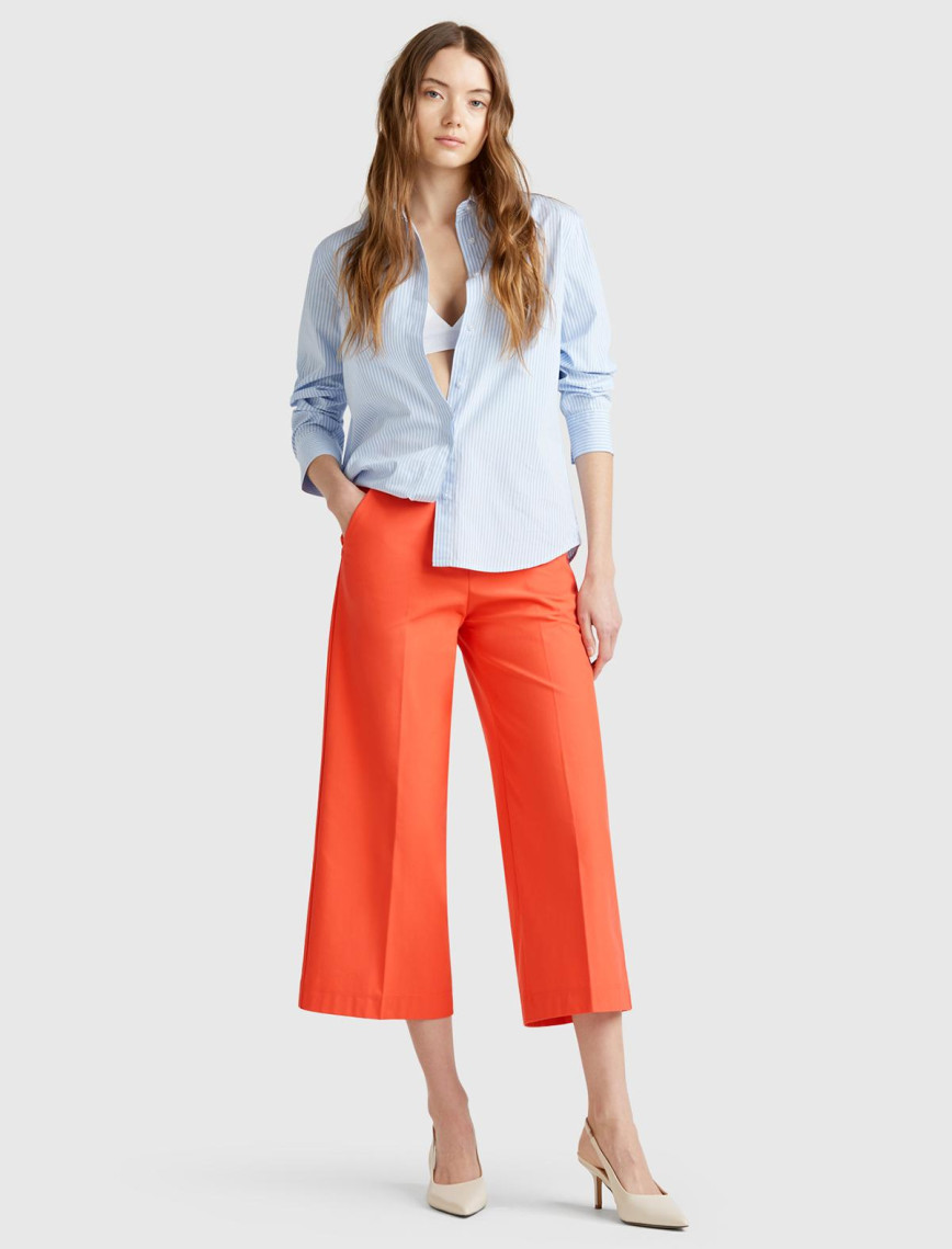 Kadın Turuncu Pamuk Karışımlı Cepli Straight Fit Yüksek Bel Pantolon Kadın Turuncu Pamuk Karışımlı Cepli Straight Fit Yüksek Bel Pantolon