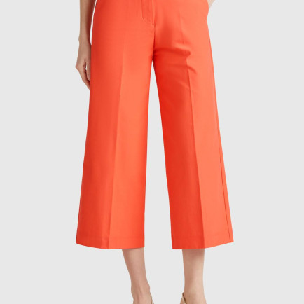 Kadın Turuncu Pamuk Karışımlı Cepli Straight Fit Yüksek Bel Pantolon