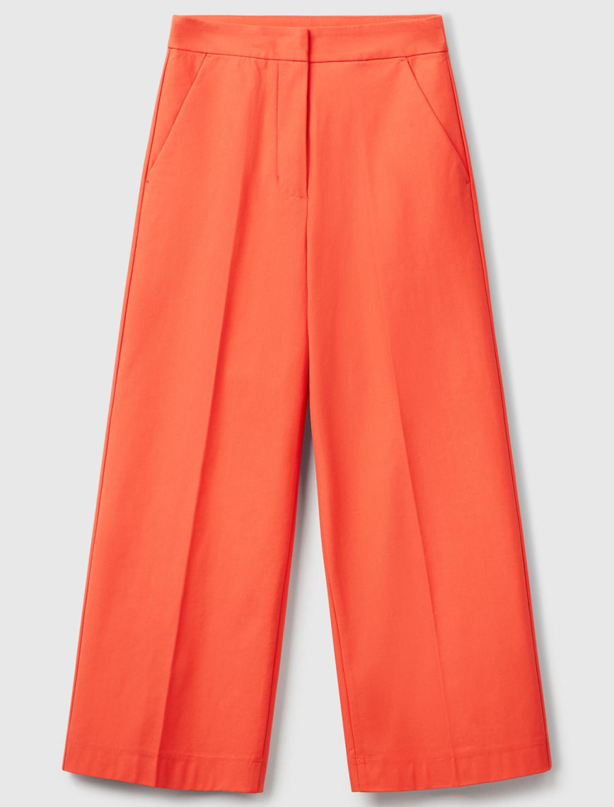 Kadın Turuncu Pamuk Karışımlı Cepli Straight Fit Yüksek Bel Pantolon Kadın Turuncu Pamuk Karışımlı Cepli Straight Fit Yüksek Bel Pantolon