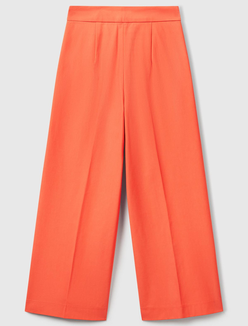 Kadın Turuncu Pamuk Karışımlı Cepli Straight Fit Yüksek Bel Pantolon Kadın Turuncu Pamuk Karışımlı Cepli Straight Fit Yüksek Bel Pantolon