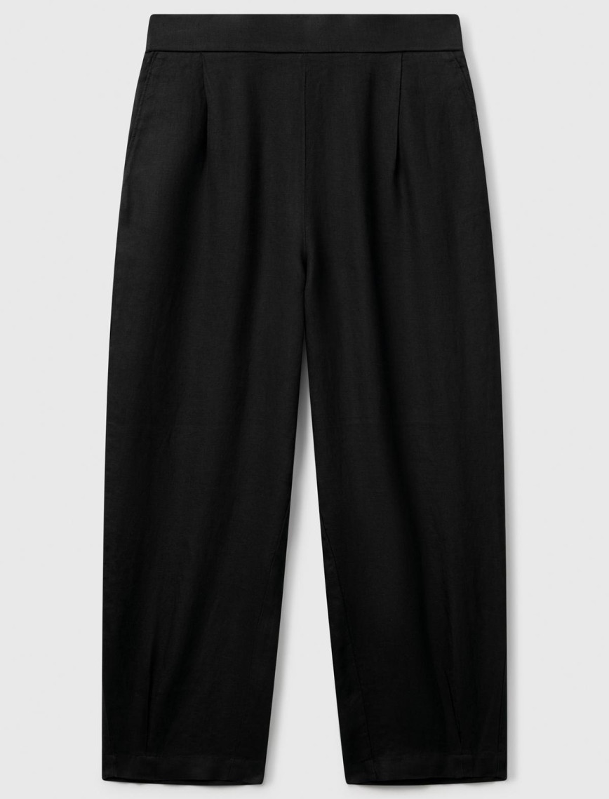 Kadın Siyah %100 Keten Arka Beli Lastikli Paçası Dar Relax Fit Pantolon Kadın Siyah %100 Keten Arka Beli Lastikli Paçası Dar Relax Fit Pantolon