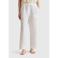 Kadın Beyaz %100 Keten Büzgü İpli Cepli  Pantolon