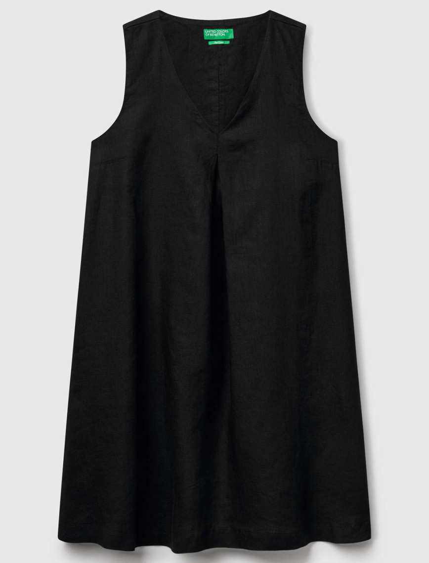 Kadın Siyah %100 Keten Yanı Fermuarlı A Kesim V Yaka Kısa Elbise Kadın Siyah %100 Keten Yanı Fermuarlı A Kesim V Yaka Kısa Elbise